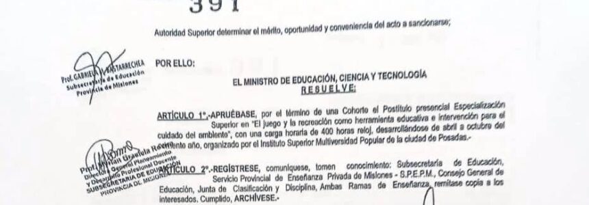 Postítulo “El juego y la recreación como herramienta educativa e intervención para el cuidado del ambiente”